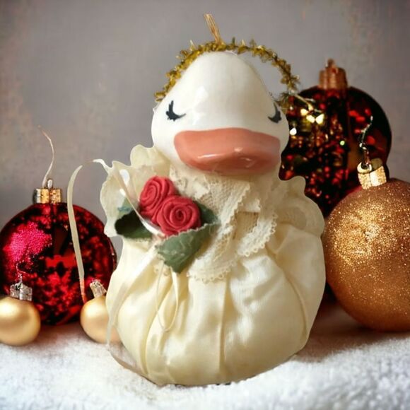 Victorian Style Duck Ornament Plush Body Porcelain Head Christmas Holiday Vtg. C - Picture 10 of 10